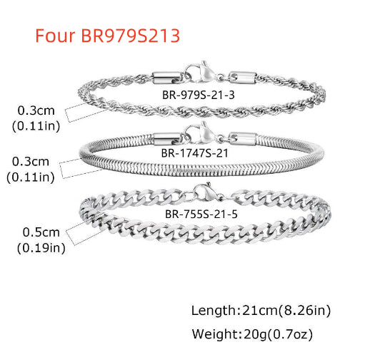 Round Snake Hexagonal Faceted Chain Combination Bracelet