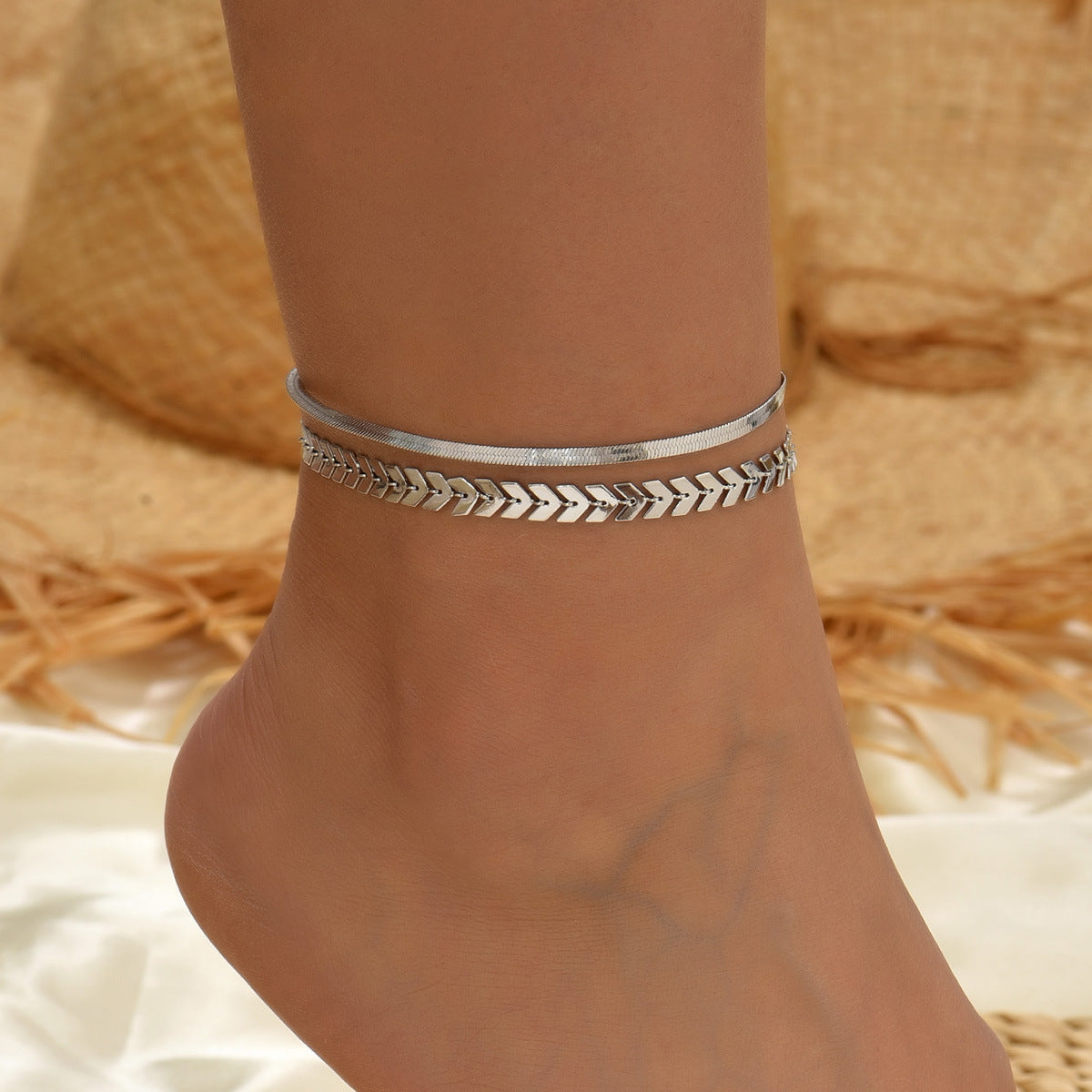 Simple Chain Snake Bones Chain Anklet Two-piece Set