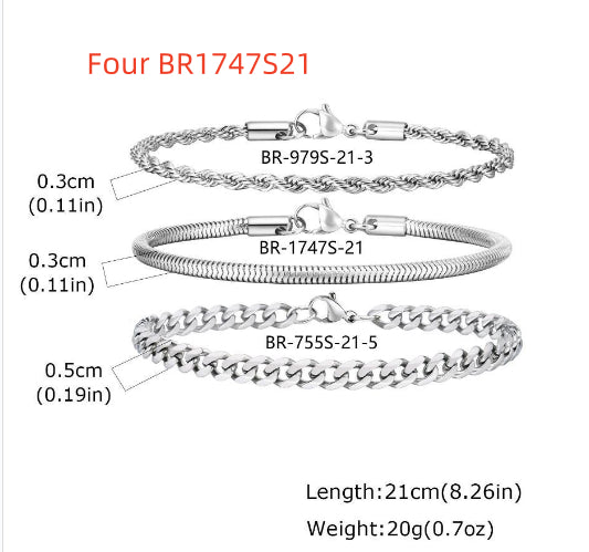 Round Snake Hexagonal Faceted Chain Combination Bracelet