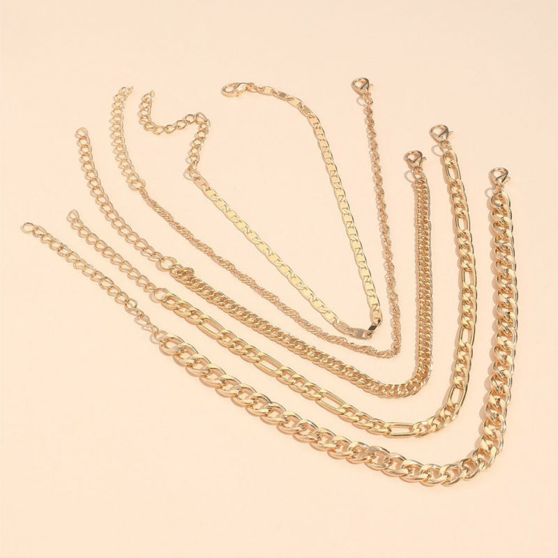 Simple Graceful Metal Chain Retro Creative Snake Chain Anklet Five-piece Set