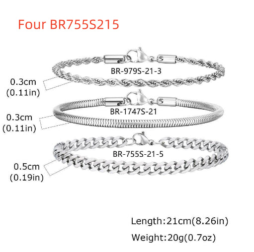 Round Snake Hexagonal Faceted Chain Combination Bracelet