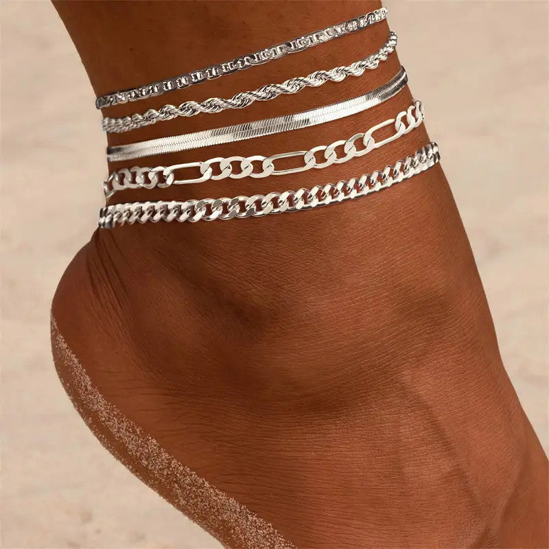 New 6-piece Anklet Personality Chain Like Flat Snake