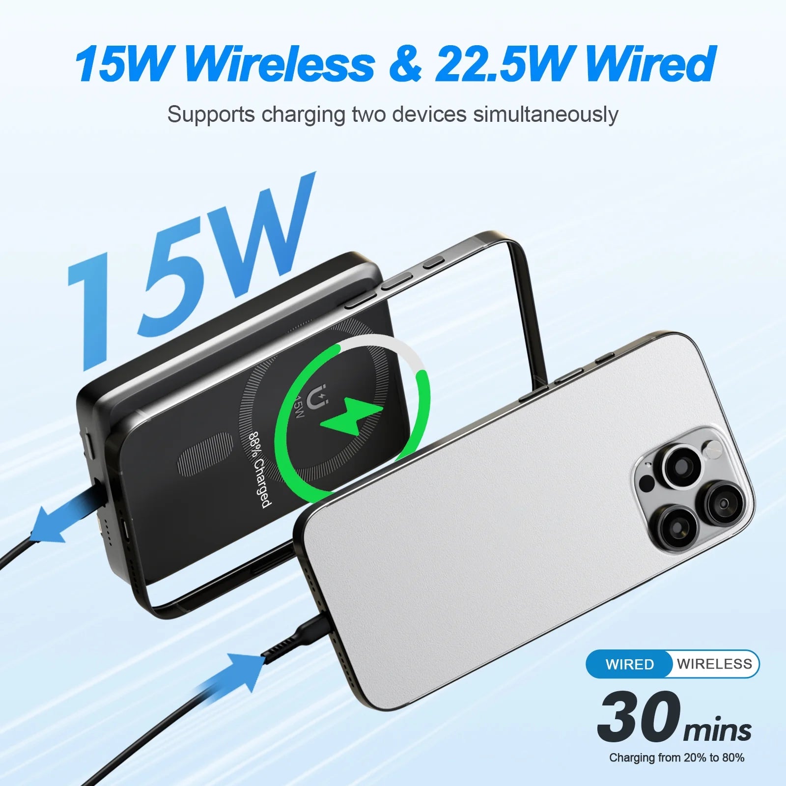 Power Bank,Portable Charger,10000Mah Magnatic Battery Pack with Type-C Cable 22.5W Charging Lighting Input for Iphone 17 16 15 14 13 12,Black