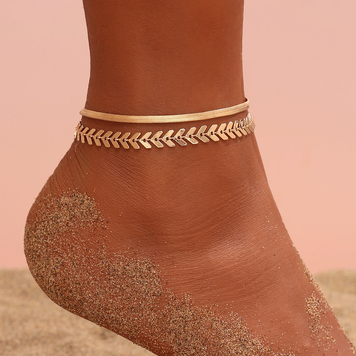 Simple Chain Snake Bones Chain Anklet Two-piece Set