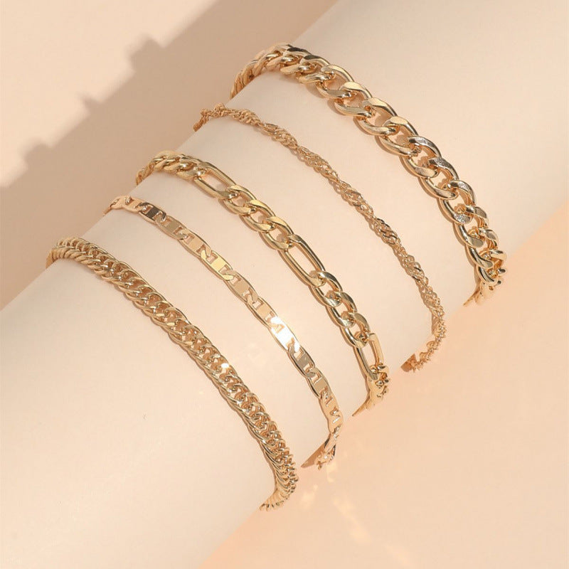 Simple Graceful Metal Chain Retro Creative Snake Chain Anklet Five-piece Set